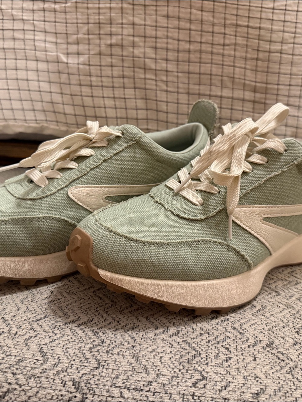 Dolce Vita Women's Sage Green Canvas Sneakers with Cream Accents